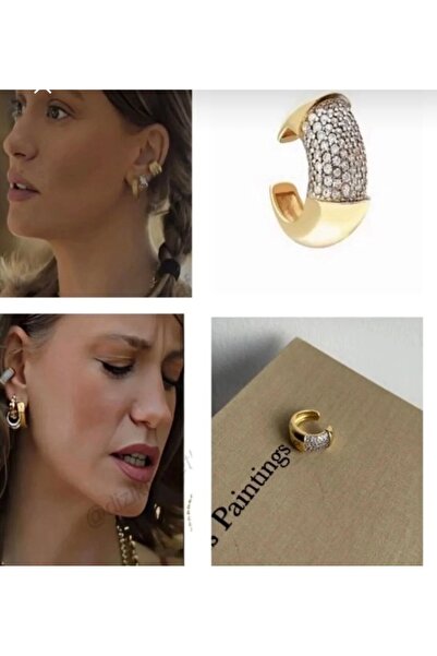 AychaAksesuar Serenay sarıkaya iki renkli zirkon taşlı deliksiz geçirmeli kık...