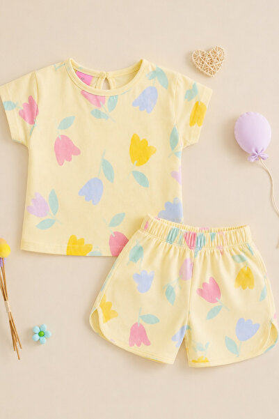 BABY SPORT طقم صيفي للأطفال بأكمام قصيرة وتي شيرت مطبوع وشورت