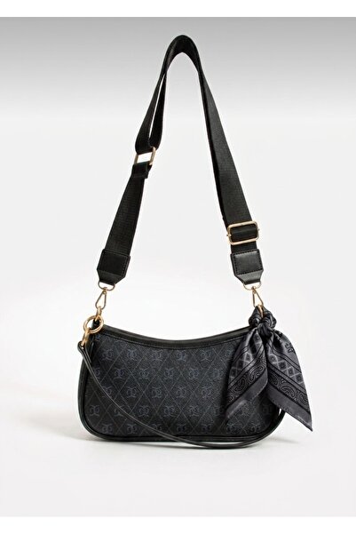 vagues Women's Hand and Shoulder Bag with Scarf Detail