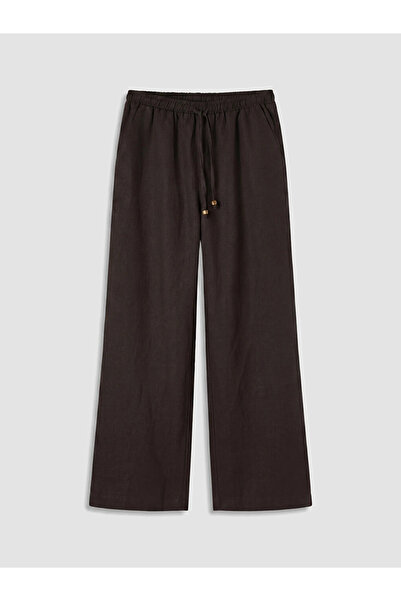 LC Waikiki Brown 100% Linen Women's Trousers with Elastic Waist