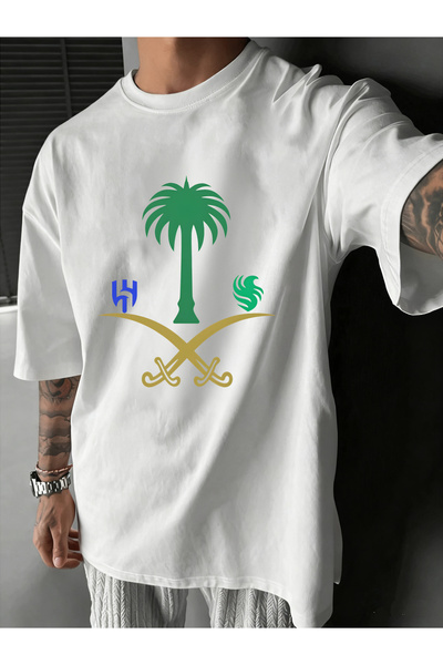 SAUDI Men and Women's 100% Cotton T-Shirt - Oversized Crew Neck Short Sleeve ...