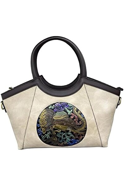 Generic Women Artisan Embossed Elephant Handbag, Vintage Horizontal Square To...