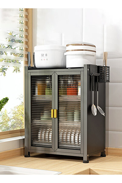 CozyWorld 3 Tier Carbon Steel Dish Drying Rack with 2 Doors Kitchenware Stora...