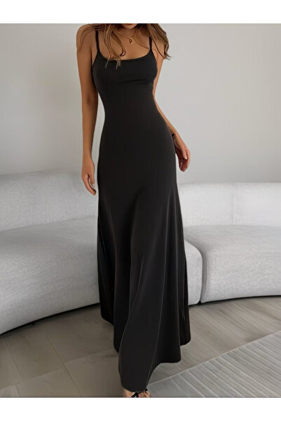 Efnaz style فستان نسائي طويل بياقة دائرية وأحزمة من الخيط