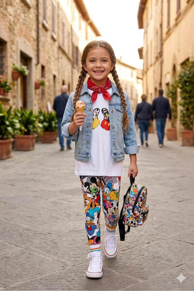 Argün kidss Minnie Patterned Children's Tights T-Shirt 2-Piece Bottom Top Set