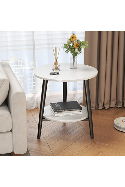 HI-FINE Modern Minimalist Round Side Table, Double Layer Storage End Table wi...