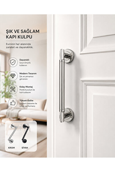 kapa Krom Kapı Çekme Kolu Takım 26 Cm – Paslanmaz Çelik Görünümlü Modern Kapı...