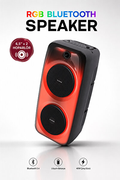 Kensa Taşınabilir 40W LED Işıklı Bluetooth Hoparlör Seti