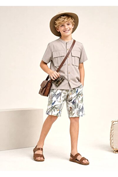 Ozmoz By Mukadder Özden Organic Safari Style Summer Boys' Shirt-Shorts Set