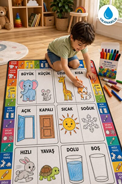 NEV KIDS Eğitici Yıkanabilir Tekrar Boyanabilir Çocuk Odası Oyun Matı Boyama ...