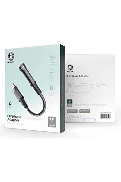 Green Lion Earphone Adapter USB-C to 3.5 Aux 12CM - Black