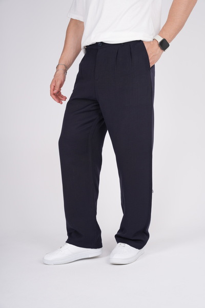 BY İMPALA MODA Erkek Müslin Keten Kumaş Bel Düğmeli Bol Kesim Baggy Pantolon