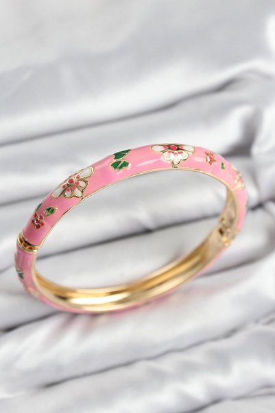 Bidi House Mineli Pink Flower Gold Women's Bracelet Cuff Brass