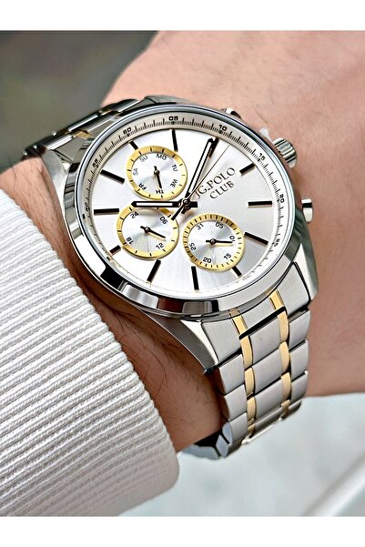 JG. Polo Club Functional Silver-Gold Color Steel Cord Men's Wristwatch 4457Mr