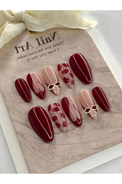 ORVILLA 30Pcs Red Color Acrylic Almond Shape Heart/Pulp Shaped Nail Stickers,...