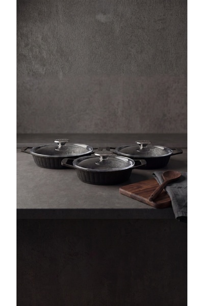 Bambum Lisbon - Set of 3 Aluminum Cast Iron Pans with Lids