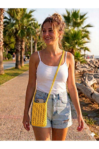 Bugi&Zugi telefon çantası, kağıt ip, el örgüsü, mini yazlık çanta
