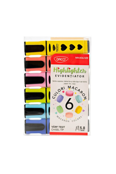 daço Marker lichid iluminator Daco MK406/6M macaron, set de 6 bucăți