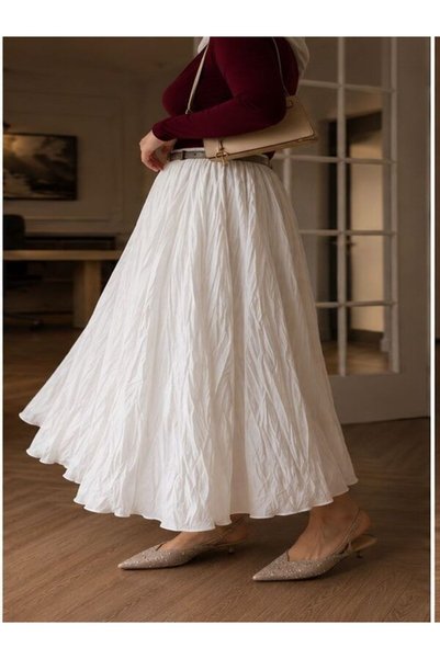 SAMSA Crinkled Lined Skirt Long Crush Skirt Voile Fabric