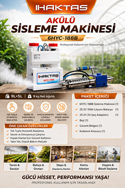 haktaş Akülü Sisleme Makinesi 9+5L ULV İlaçlama Dezenfeksiyon Makinesi 25.2V ...