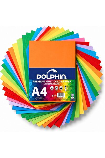 Dolphin ورق متعدد الألوان A4، 100 ورقة، 80 جرام/م2، ورق ملون مزدوج الوجه للطب...