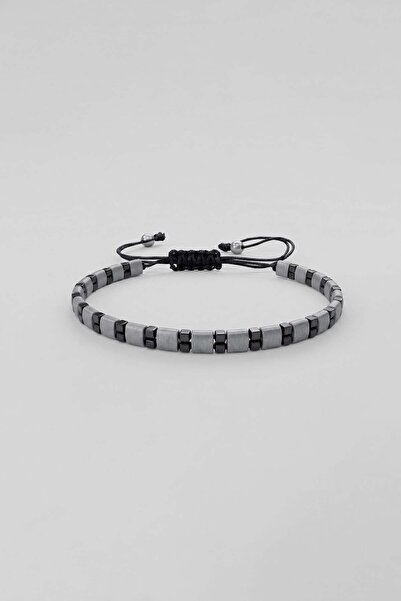 ablukaonline Men's Minimal Stone Detailed Adjustable Bracelet Silver