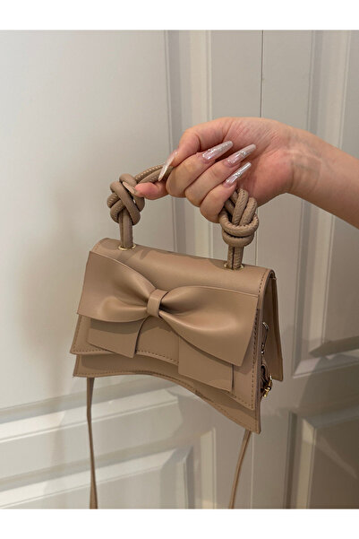 Take Two By Styli Tan Bow Handbag with Adjustable Strap