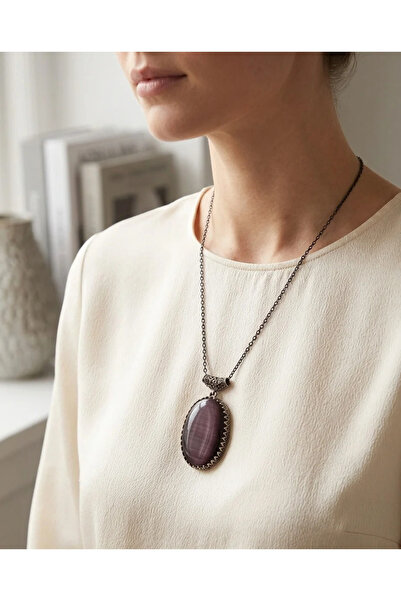 Dorvina Bronze Vintage Women's Necklace Authentic Copper Jewelry Oval Plum Ca...