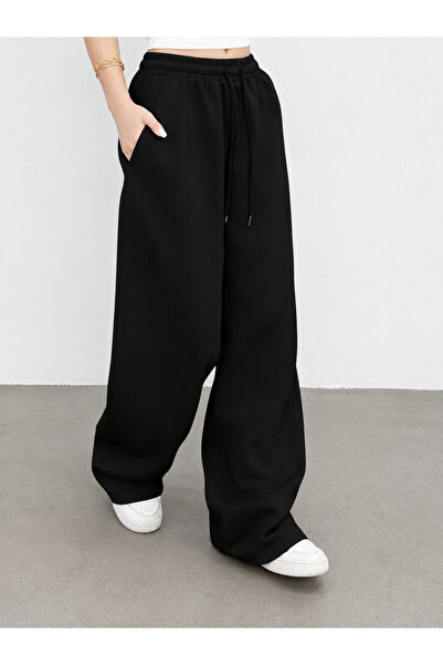 De Carte Women's Black and Gray Oversize High Waist Casual Comfort Sweatpants