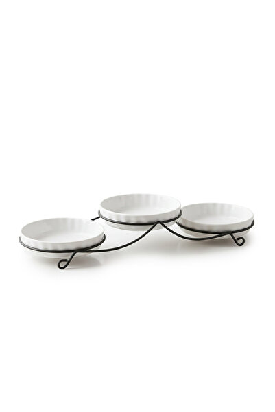 Shallow By Styli 3-Piece Round Porcelain Bowl Set with Metal Stand, 14cm