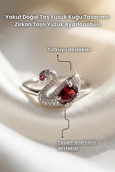 Elifsu Jewelry Ruby Natural Stone Ring Swan Design Zircon Stone Ring Adjustable