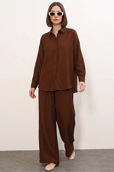 ALFA AKSESUAR 03 Women's Textured Brown Suit