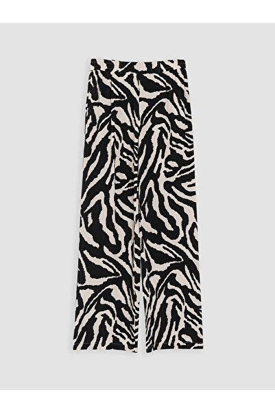 LC Waikiki Black Patterned Women's Trousers with Elastic Waist