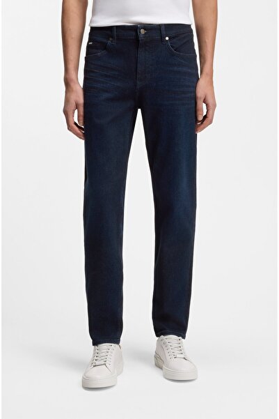 BOSS Erkek Normal Kesim Düz Paça Pamuklu Esnek Denim Lacivert Jeans