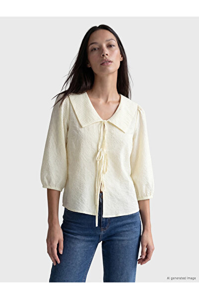 LC Waikiki Yellow Baby Collar Plaid Blouse