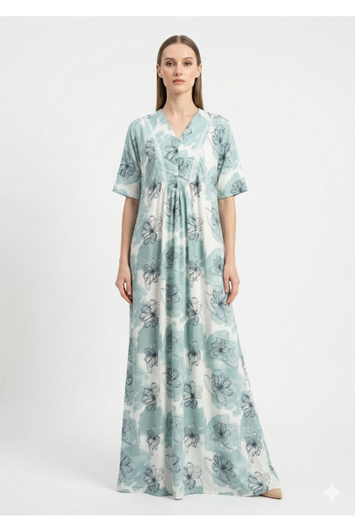 Noom Nightwear Women's Soft Floral Print Long Nightgown with Short Sleeves – ...