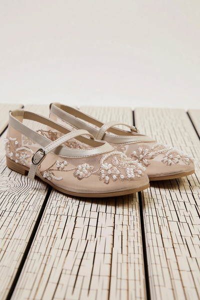BENERLY Pantofi de damă Mary Jane Balerina Textil brodat cu mărgele Toc plat ...