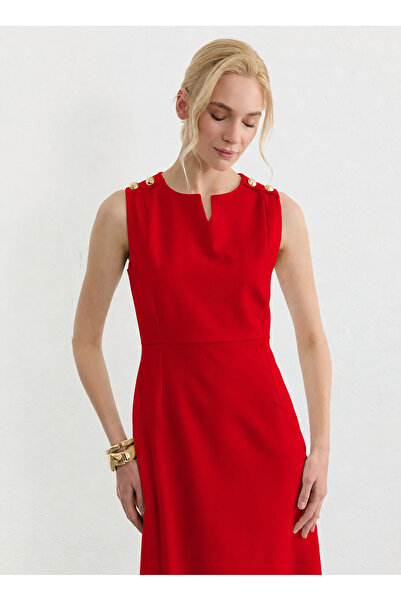 Selen Kırmızı Kadın V Yaka Elbise 26YSL7788