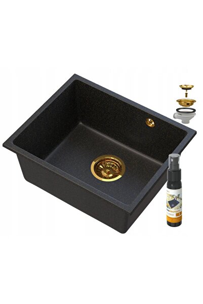 Granitan Set chiuveta bucatarie si spray, Granitan, Granit, Negru/Gold