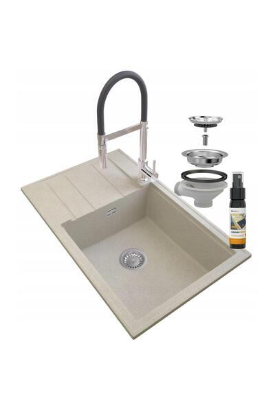Granitan Set chiuveta cu baterie, sifon, solutie, Granitan, Granit, Crom/Bej