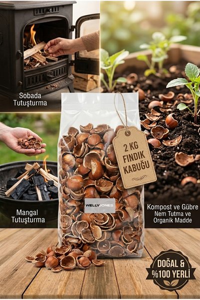 Welly Jones 2 KG Doğal Fındık Kabuğu – Mangal ve Soba Tutuşturucu, Organik Kompost ve Bahçe Malçlama İçin Yerli Fındık Kabuğu