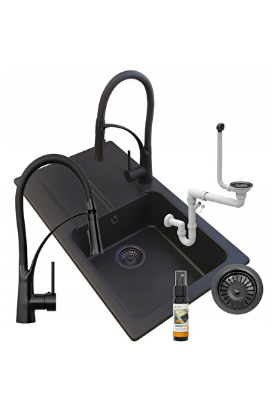 Granitan Set chiuveta Granit Tasos, negru, Baterie Nexo, reversibila, 780x440...