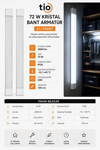 Tio 72W Kristal Bant Armatür Beyaz İkili Paket