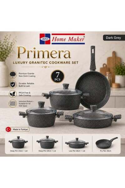 AVCI HOME MAKER Primera Luxury Granitec 7 Piece Non-Stick Cookware Set With G...
