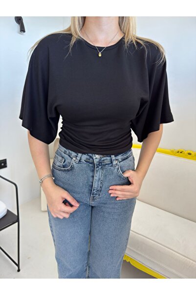Bade Butik Black Drawstring Bat Sleeve T-Shirt