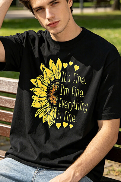 Fleck قمصان كاجوال للرجال بتصميم عبارة "Sunflower And Text Its Fine Im Fine E...
