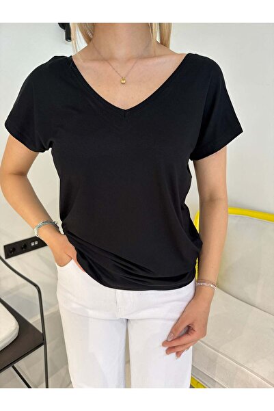 Bade Butik Black front back v-neck soft t-shirt
