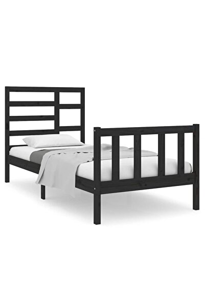 vidaxl Cadru de pat mic single, negru, 75x190 cm, lemn masiv