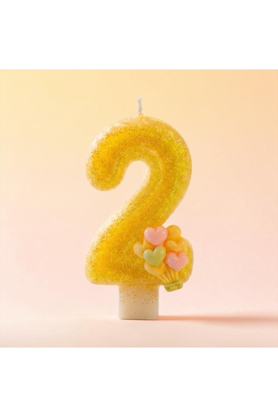Miki & Miki Sarı Simli Pasta Mumu Doğum günü mum 2 yaş Balon Konsept