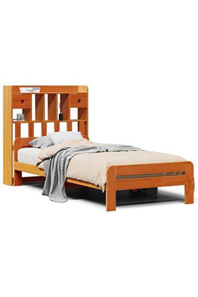 vidaxl Pat bibliotecă fără saltea maro ceruit 75x190 cm lemn masiv pin